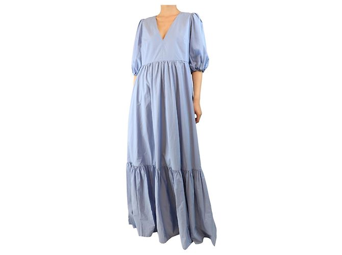 Autre Marque Vestido maxi de algodón azul bebé con volantes - talla L