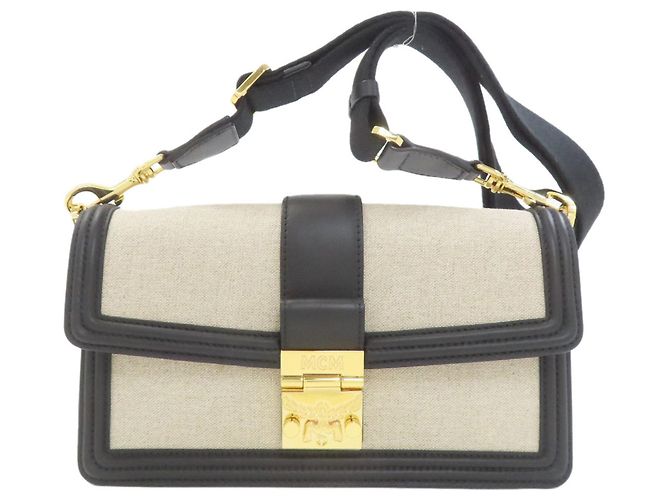 MCM Canvas- und Leder-Shopper Schwarz Beige