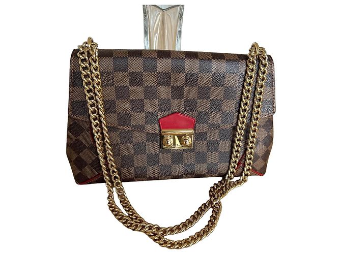 Louis Vuitton Caissa Clutch Damier Ebene Red Leather