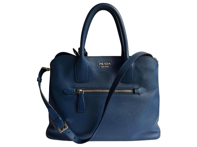 Bolsa de mão aberta Promenade em couro Saffiano azul da Prada