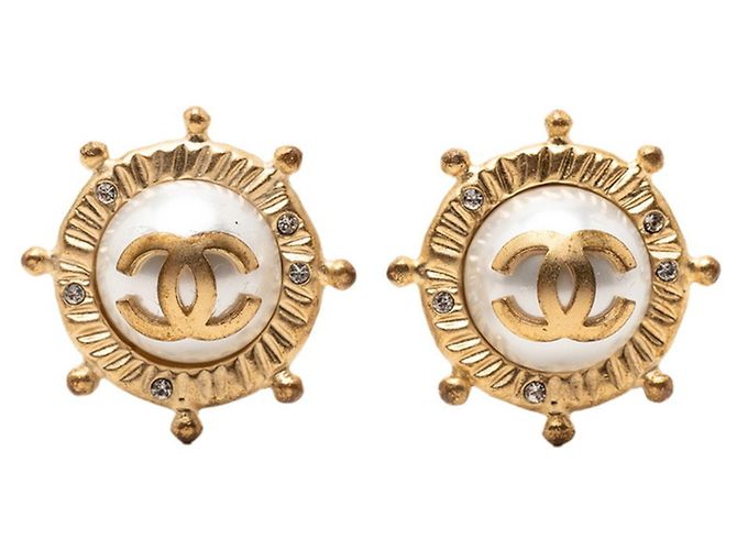 Chanel Coco Mark Strass Ohrringe Golden 