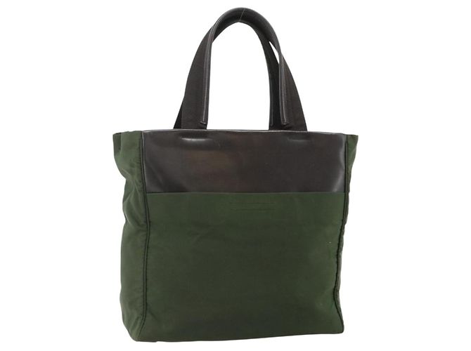 PRADA Tote Bag Nylon Khaki Silver Auth bs34763 Silvery