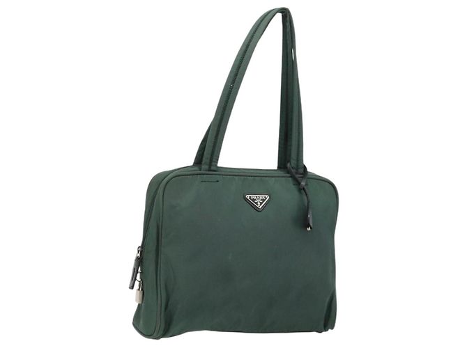 Bolsa Tote PRADA em nylon verde prata Auth ep14041
