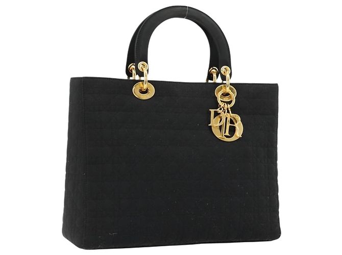 Christian Dior Borsa Lady Dior Canage in nylon nero e oro Auth ep14110 D'oro