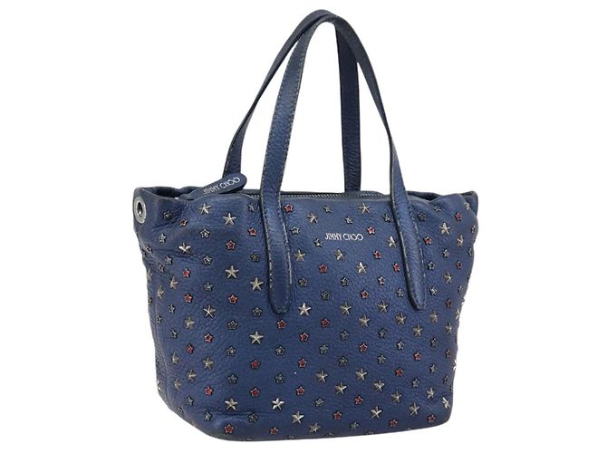 Jimmy Choo Studs Handtasche aus Leder 2-in-1 Blau Silber Authentisch ka4151