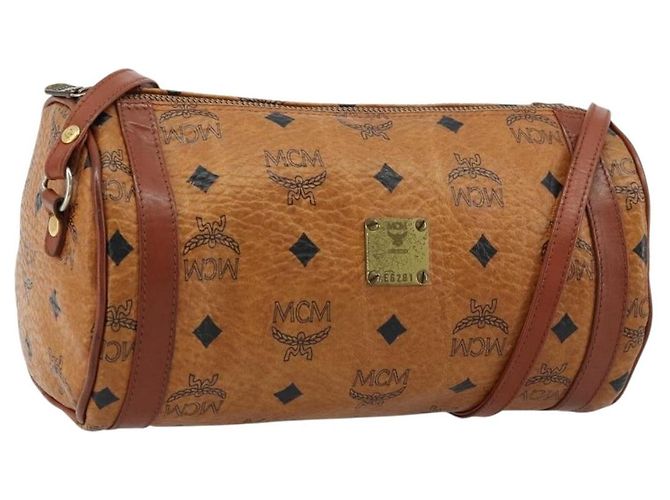 Bolsa de Ombro MCM Vicetos Logogram em Couro PVC Marrom Dourado Auth ka4095A