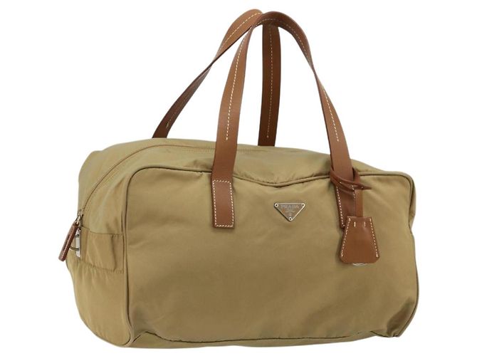 Borsa Boston PRADA in nylon argento beige Auth 176900