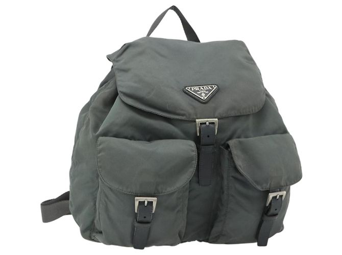 PRADA Backpack Nylon Gray Silver Auth bs34650 Brown Silvery