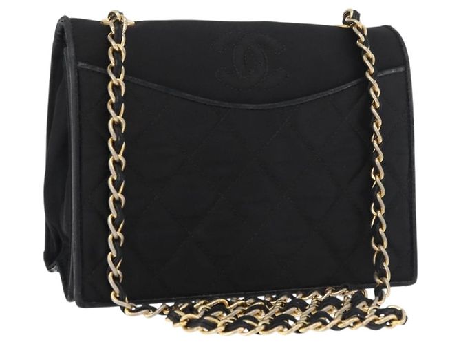 CHANEL Borsa a Spalla Matelassé con Catena Nylon Nero Oro CC Auth 176872 D'oro