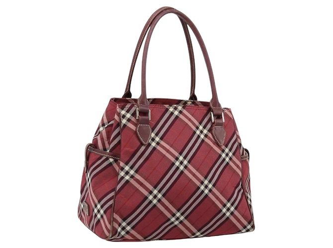 Burberry Nova Check Blue Label Handtasche aus Nylon rot silber authentisch bs34679