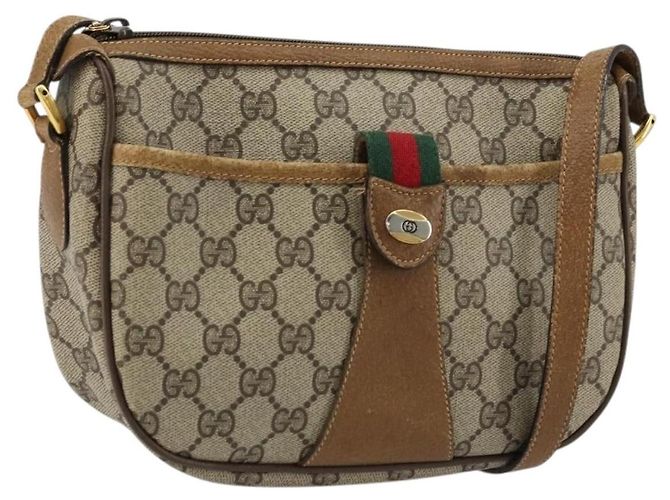 Bolsa Sherry Line GG Supreme Web da GUCCI em PVC bege e dourado 89 02 032 Auth 176224