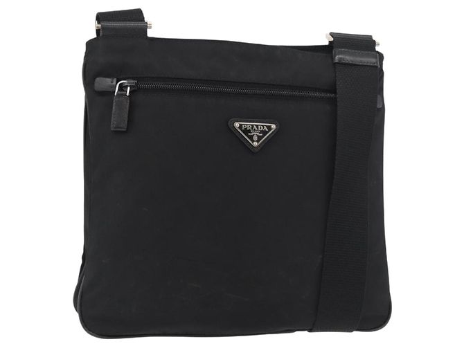 PRADA Schultertasche Nylon Schwarz Silber Authentisch ep14418A