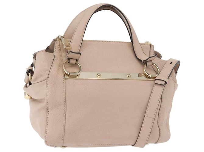 Chloé Bolsa de mão Chloe em couro 2 vias bege ouro Auth BA12288A Dourado