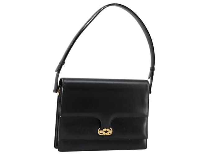 Gucci Bolsa de Ombro de Couro Preta e Dourada Auth ep14164 Preto Dourado