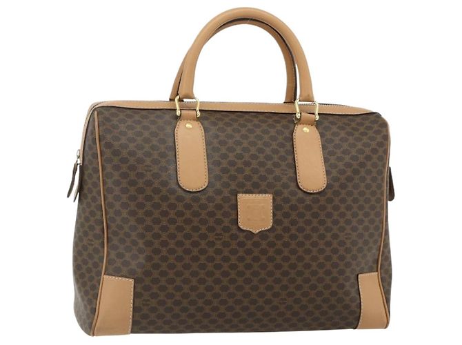 Céline Bolsa Boston em lona Macadam CELINE em couro PVC marrom dourado Auth ep14259A
