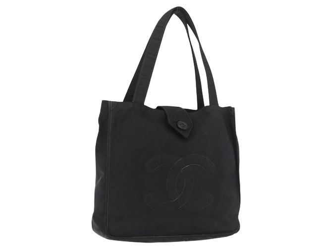 CHANEL Sac à main Nylon Noir Argent CC Auth 176247 Argenté