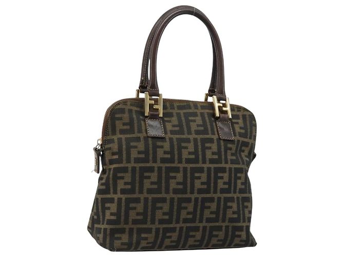 FENDI Zucca Canvas Handtasche Schwarz Braun Auth bs34607