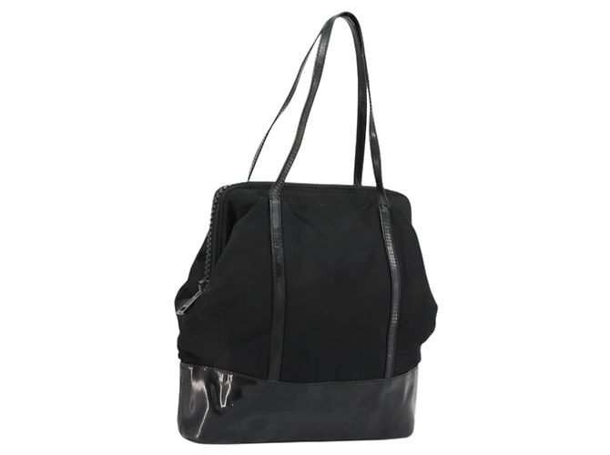 PRADA Borsa a mano in nylon nero argento Auth bs34484