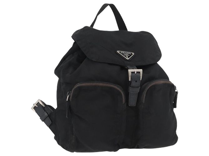 PRADA Backpack Nylon Black Silver Auth 175963 Silvery