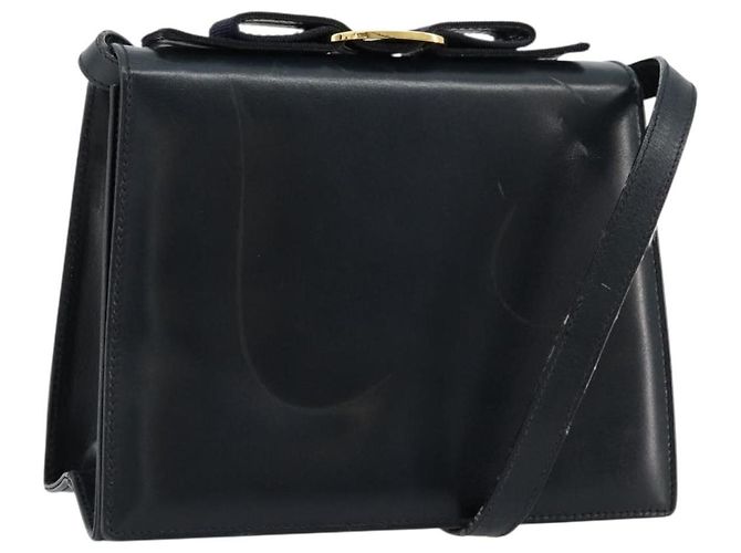 Borsa a Spalla Vala in Pelle Blu Navy e Oro Salvatore Ferragamo Auth ka4099 D'oro