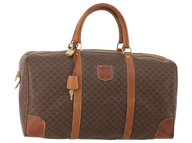 Céline Bolsa Boston em lona Macadam CELINE em couro PVC marrom e dourado Auth ti3843