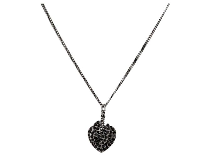Collar de metal CHANEL COCO Mark negro CC Auth 176078A
