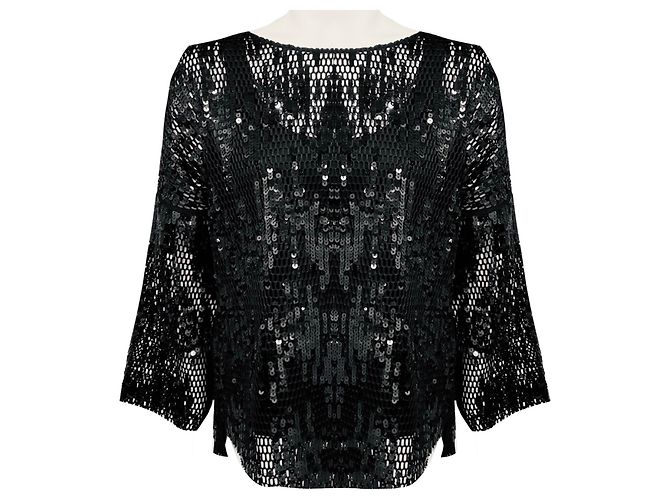 Schwarzes Pailletten-Mesh-Top von Akris Punto