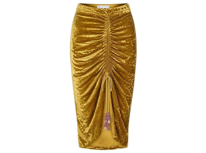 Rebecca Minkoff Samtrock in Gold mit Raffung Golden Senf