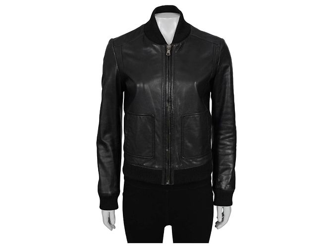 Dolce & Gabbana Black Leather Bomber Jacket - IT38/XS pre-owned