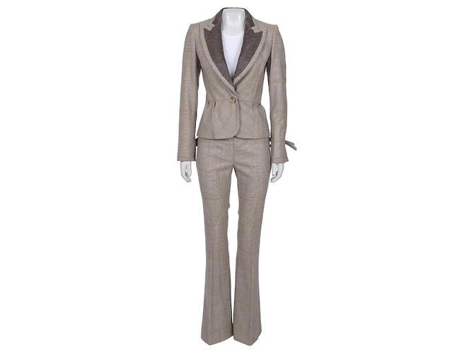 Gianfranco Ferré Gianfranco Ferre Chic Beige Wool Checked Suit - IT38/XS pre-owned