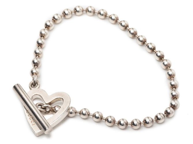Pulsera de cadena de bolas en forma de corazón Gucci