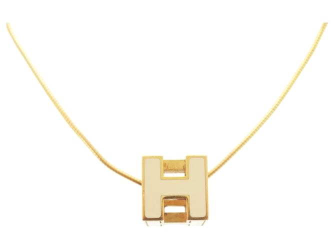 Hermès Hermes Cage d'H H-Cube Metal Ivory Necklace Cream 