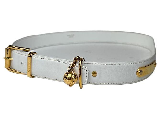 Céline Vintage Celine Belt White Leather