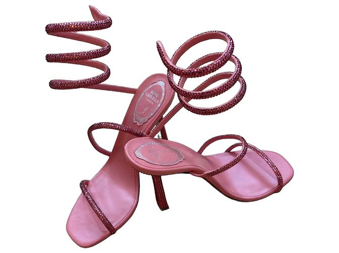 Rene Caovilla Crystal Spiral Sandals Peach