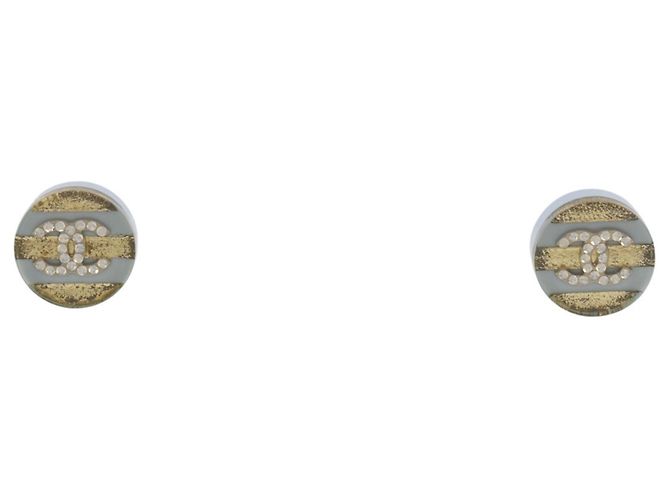 Pendientes de Stud Chanel Coco Mark Blanco Azul Dorado 