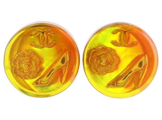 Orecchini a clip vintage Coco Mark di Chanel Verde Arancione