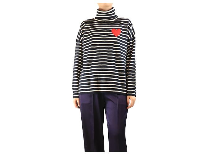 Autre Marque Navy and white striped roll-neck jumper - size M Navy blue