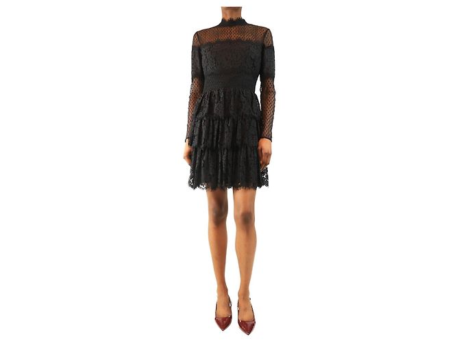 Alice by Temperley Schwarzes Spitzenrüschkleid - Größe UK 10