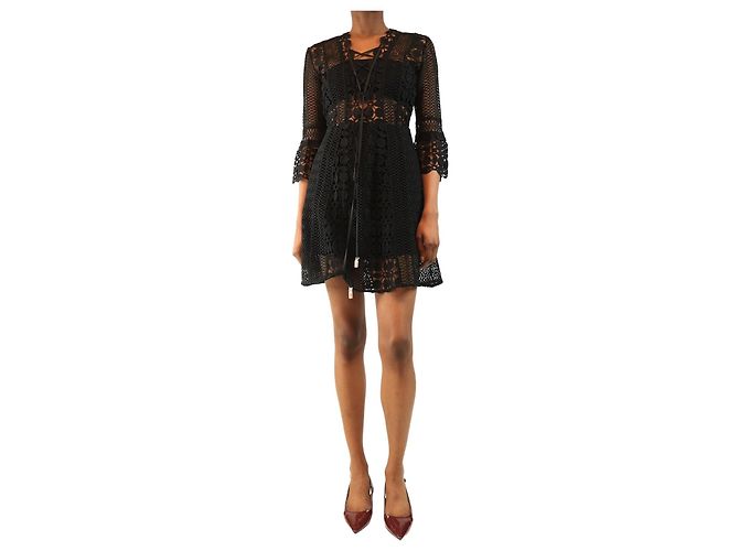 Self portrait Schwarzes A-Linien-Kleid mit Schnürung - Größe UK 8