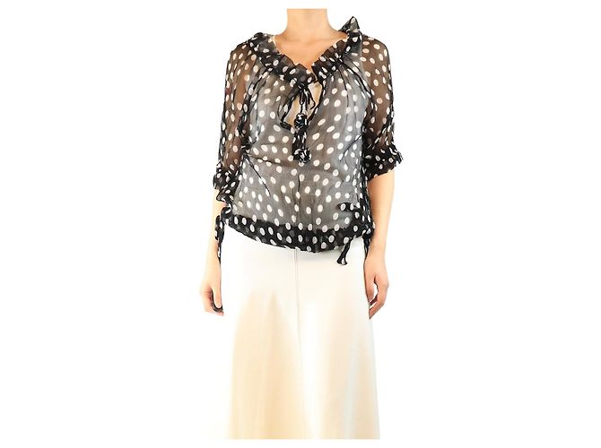 Autre Marque Blusa de chiffon preto transparente com bolinhas - tamanho S
