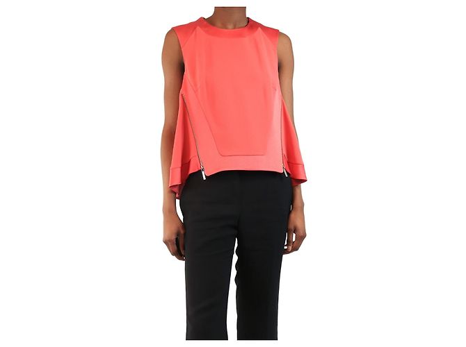 Elie Saab Top sin mangas rosa con cremallera frontal - talla UK 6