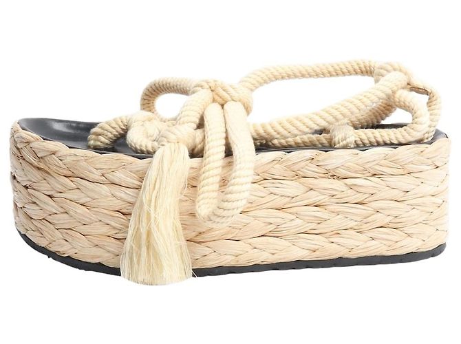 Isabel Marant Neutral raffia platform sandals - size EU 41