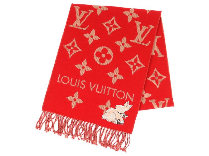 Bufanda de la Colección Zodiac de Louis Vuitton Roja Beige