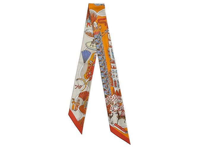 Hermès Lenço HERMES Twilly Exposition Universelle Laranja