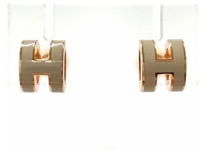 Boucles d'oreilles Hermès Mini Pop H Marron Glacé Or Rose Doré