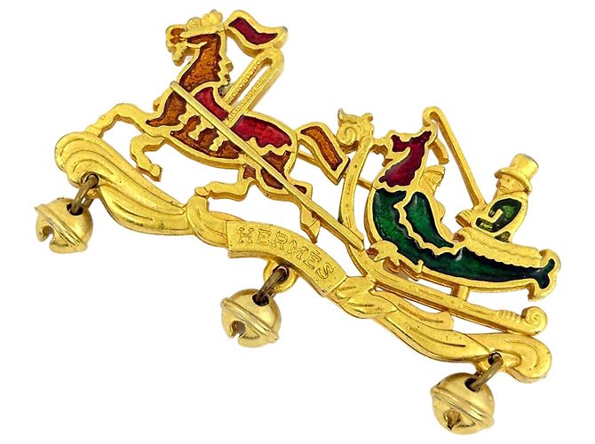 Hermès Goldplattierte Logo-Brosche Golden