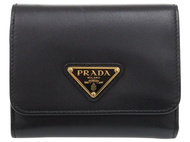 Prada Saffiano Triangle Tri-Fold Wallet Black