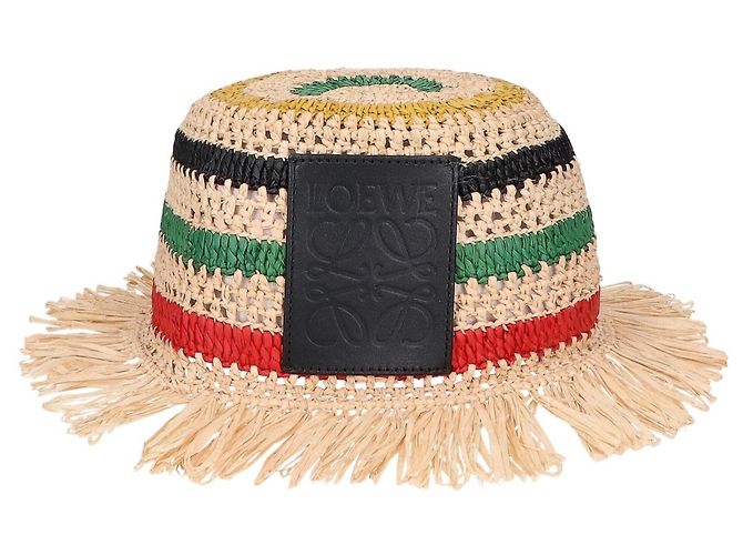 Cappello Clochette in Raffia a Strisce Anagram Loewe Multicolore
