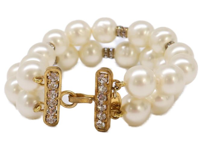 Timeless Pulseira de charme de pérolas imitação de dupla camada Chanel Dourado