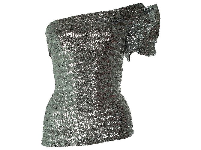 Isabel Marant, ein Schultertop mit Pailletten Silber Metallisch